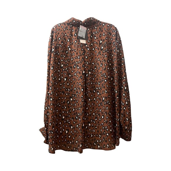 NWT Pleione Plus Size  Satin Button Up Dark Brown Leopard Top Women’s Size 2x - Picture 5 of 12